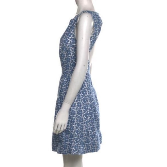 Alice+Olivia LillyAnne Fit & Flare Dress Open Back Blue Silver Floral Size 10 - Picture 3 of 5